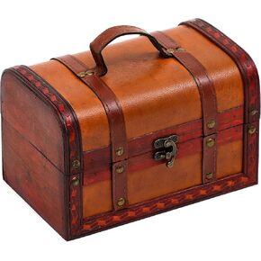 Trademark Innovations Small Wood and Leather Decorative Chest