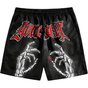 Floerns Men's Skull Print Drawstring Waist Shorts Streetwear Straight Leg Shorts