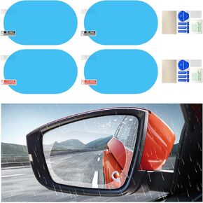 4 PCS Car Rearview Mirror Waterproof Film, Rainproof Anti Fog Auto Side Window Protective Sticker for Safe Driving, HD Clear Nano Coating Rear Mirror Film for Most Vehicles (Round)