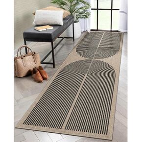 Lahome Modern Rainbow Hallway Runner Rug, 2x8 Easy Jute Kitchen Runner Rugs with Rubber Backing Farmhouse Outdoor Runner Rug, Contemporary Washable Non Slip Rug Runner for Entry Bedroom