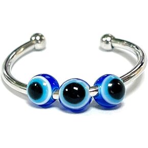 COLORFUL BLING Set Spiral Anxiety Adjustable Evil Eye Bead Spinner Finger Stackable Joint Knuckle Ring Rotate Freely Jewelry Inspirations Fidget Stress Jewelry Turkish Amulet Protection