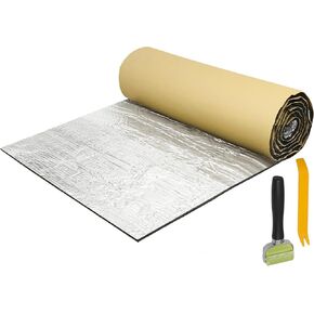 X AUTOHAUX 1 Set 236mil 6mm 10.76sqft Car Sound Deadening Mat with Roller Removal Tool Aluminum Foil Foam Heat Shield Material for Hood 78.74"x19.69"