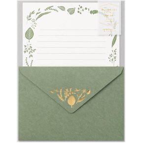Midori 86507006 Letter Set Foil Stamped Envelopes, Leaf Pattern