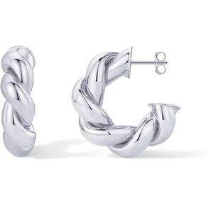 PAVOI 14K Gold Plated Chunky Twisted Puffed Rope Hoop Earrings for Women | Gold Earring Pair