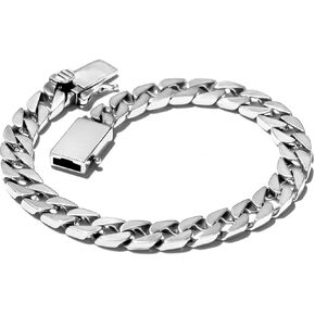 Solid 925 Sterling Silver Chain Bracelet For Men Women, 8mm Heavy Silver Cuban Link Bracelet For Mens, 7.5-8.3inch Premium Quality Fine Mens Bracelets, Come With Gift Box