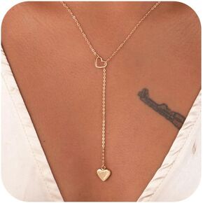 Heart O-ring Slip Chain Necklace for Women Punk Gothic Cuban Necklace Adjustable Lariat Y-Necklace Trendy Gold Heart Necklace