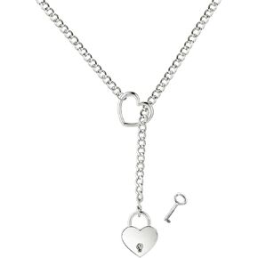 Heart O-ring Slip Chain Necklace For Women Y-Necklace Handmade Punk Gothic Cuban Necklace Adjustable Lariat Womens Heart O-Ring Slip Chain Choker Trendy Jewelry for Women