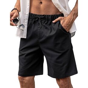 Mens Casual Elastic Waist Short Cotton Drawstring Relaxed Fit Casual Summer Beach Shorts