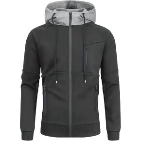 Men Hoodies Casual Hoodies for Men with Zip Pockets Full Zip Long Sleeve Sweatshirt Sports Color Block Hooded