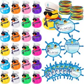144 Pcs Duck Tag Cruise Kit Includes 48 Pcs Mini Cruising Rubber Ducks 48 Sheets Tags 48 Pcs Elastic Rubber Bands for Cruising Hiding Luggage Carnival Game Rewards(Multicolor)