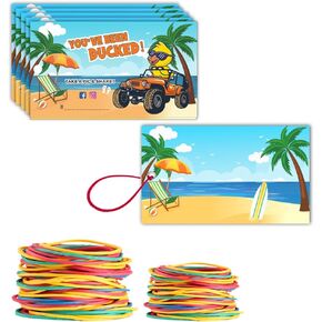You've Been Ducked, Duck Tags,Cute Duck Tags, Duck Duck Tags, Ducking Game Card, 50 Pack Ducked Tags 3.5 x 2" Card Size, with Round Hole and Rubber Bands, Beach Design and SUV Car