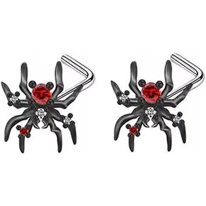 2Pcs 20G Spider L-Shaped Nose Rings Studs for Women Men Surgical Steel Spiders Nose Screws Studs Rings Nose Nostrial Piercing Jewelry