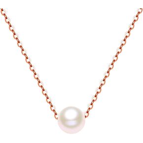 10K Real Yellow Gold Pearl Necklace, Real White Freshwater Cultured Pearl Pendant Necklace, 8mm Dainty Adjustable Single Floating Pearl Choker Necklace for Women, Girls 18 Inch