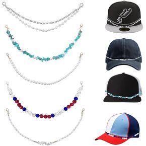 5 Pcs Trucket Hat Chains Bill Decoration, DIY Pearl Chains for Hat Bill Decoration Metal Chains for Mesh Baseball Cap Accessories Chain for Party Supplies