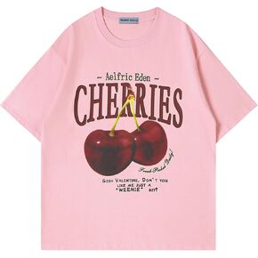 Aelfric Eden Oversized Graphic Tees Unisex Cherries Print T Shirts Casual Summer Short Sleeve Top Cotton Cute Tee Shirt