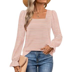 ZESICA Women's Puff Long Sleeve Square Neck Shirts 2024 Fall Causal Trendy Tunic Tops