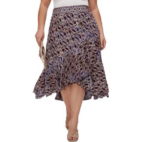 Women Hand Batik Floral Print Long Flowy Pleated Elastic High Low Ruffle Skirt XL 1X 2X