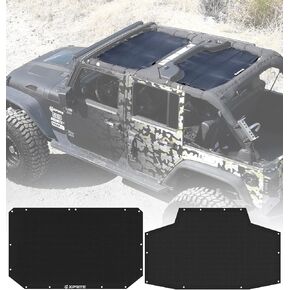 Xprite Advanced Sunshade Compatible with Jeep Wrangler JK JKU 2007-2018, Front and Rear Mesh 4 Door Top Sun Shade Cover, 2PCS Soft Sun UV and Wind Blocker, Black