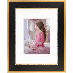 Space Art Deco, 9x12 Picture Frame with Mat for 6x8 Photo or Display 9x12 Poster/Photo/Print Without Mat, Shatter Resistant Glass Wall Mounting (Classic Gold/Black)