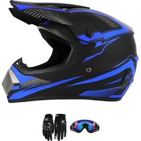 Motocross Fashion Full Face Helmet Set Adult Dirt Bike ATV Motorcycle Helmet DOT Approved (Including: Touch Screen Gloves,Goggles) 3 Pcs Set