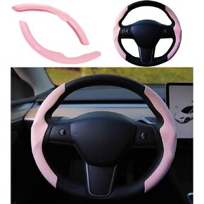 Steering Wheel Cover Pink Designed for Tesla Model 3/Y 2017-2023 2024, Tesla Interior Accessories 2017-2024