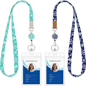 Giancomics Black Lanyards for Id Badges, ID Badge Holder with Retractable Reel, Waterproof Lanyards for Cruise Ships Cards Key with ID Card Holder Office Work Name Tag Zip Type Card Protector[2-Pack]