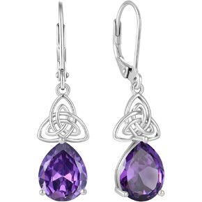 Celtic knot Earrings 925 Sterling Silver Dangle Drop Earrings for Women Teardrop Birthstone Celtic Trinity Earrings Birthday Jewelry Gift