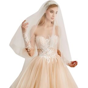 Leimandy 2 الطبقة حجر الراين طرحة زفاف حجاب الإصبع للعرائس الحجاب الزفاف الرجعية مع حجر الراين B026 in Kuwait