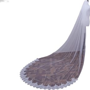 Wedding Veil Lace Edge Long Bridal Veils,Cathedral Veils for Brides, Long Lace Bridal Veils Ivory