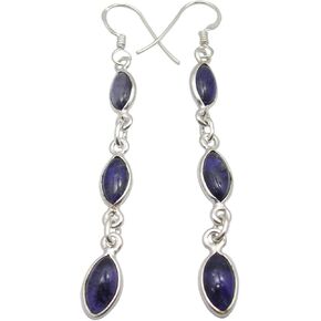 925 Sterling Silver Cab Iolite tcw 7.8 Long Earrings 2.6" Stone Jewelry