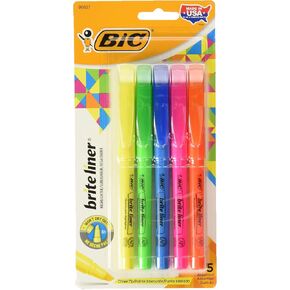 BIC Brite Liner Highlighters, Chisel Tip, Assorted Colors, 10-Count (2 Packs of 5)