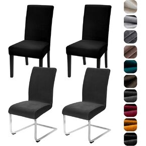 Alishomtll Dining Room Chair Covers Set of 4, High Stretch Velvet Chair Covers for Dining Chairs, Elastic Removable Washable Chair Slipcovers Chair Protector for Hotel Ceremony (Black, 4pcs)