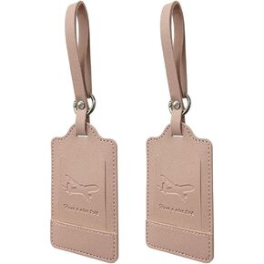 2 Pack Initial Luggage Tag PU Leather Travel Luggage Tags，Cute Embroidered Luggage Tags for Suitcase Travel Gifts Baggage Bag Accessories（Pink）