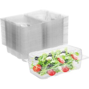 Disposable Plastic Hinged Food Container - 70 Pcs Clear Clamshell Food Containers, 7.3" Length x 4.7" Width x 2.7" Depth