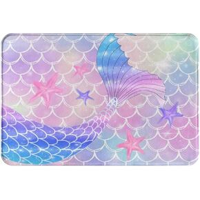 Pink Mermaid Bathroom Rug Decor for Girls,Cute Funny Ocean Mermaid Scales Tail Bath Mats for Kids Princess, Non Slip Soft Flannel Entryway Door Mat for Living Room Bedroom Kitchen Home 16x24 - Small