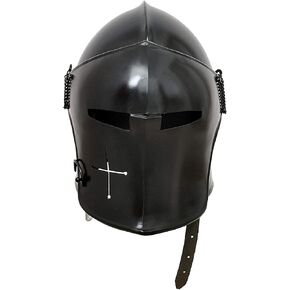 Medieval Black Barbute Helmet With wood stand | Knight Templar Crusader Armour Helmet |Roman Spartan Black