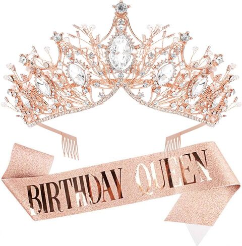 "BIRTHDAY QUEEN" Sash and Tiaras for Women Birthday Tiaras and Crowns for Girls Set Birthday Decorations Kit Rhinestone Headband Hair Accessories Glitter Sash for Party in Saudi Arabia
