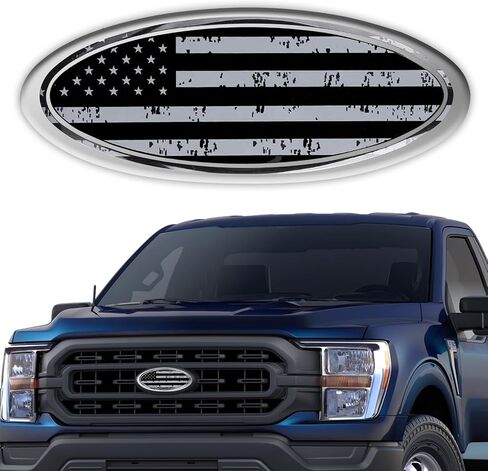 شعار الباب الخلفي لفورد f150 f250 f350 أسود العلم الأمريكي 9 بوصة شعار الشواية الأمامية لشعار فورد، الألومنيوم البيضاوي تراكب الجبهة الشواية الخلفية الباب الخلفي شارة العلم الأمريكي (أسود) in Kuwait