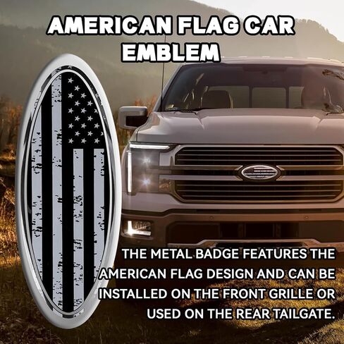شعار الباب الخلفي لفورد f150 f250 f350 أسود العلم الأمريكي 9 بوصة شعار الشواية الأمامية لشعار فورد، الألومنيوم البيضاوي تراكب الجبهة الشواية الخلفية الباب الخلفي شارة العلم الأمريكي (أسود) in Kuwait