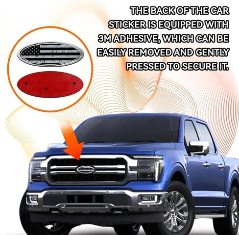 شعار الباب الخلفي لفورد f150 f250 f350 أسود العلم الأمريكي 9 بوصة شعار الشواية الأمامية لشعار فورد، الألومنيوم البيضاوي تراكب الجبهة الشواية الخلفية الباب الخلفي شارة العلم الأمريكي (أسود) in Kuwait