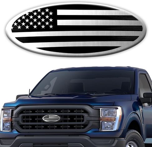 شعار الباب الخلفي لفورد f150 f250 f350 أسود العلم الأمريكي 9 بوصة شعار الشواية الأمامية لشعار فورد، الألومنيوم البيضاوي تراكب الجبهة الشواية الخلفية الباب الخلفي شارة العلم الأمريكي (أسود) in Kuwait