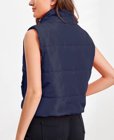 Puffer Vest Women Sleeveless Winter Warm Puffer Cropped Outerwear Stand-up Collar Down with Pocket in Saudi Arabia