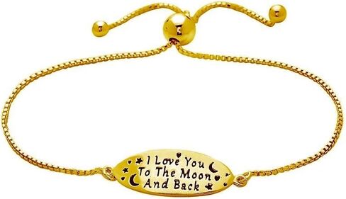 PORI JEWELERS 925 Sterling Silver I Love You To The Moon and Back Inspirational Quote Adjustable Charm Bracelet - Yellow or Silver in Saudi Arabia