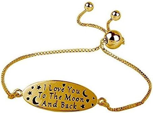 PORI JEWELERS 925 Sterling Silver I Love You To The Moon and Back Inspirational Quote Adjustable Charm Bracelet - Yellow or Silver in Saudi Arabia