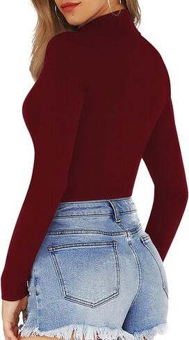 MANGOPOP Long Sleeve Bodysuits for Women Mock Turtle Neck Ribbed Body Suit Tops in Saudi Arabia
