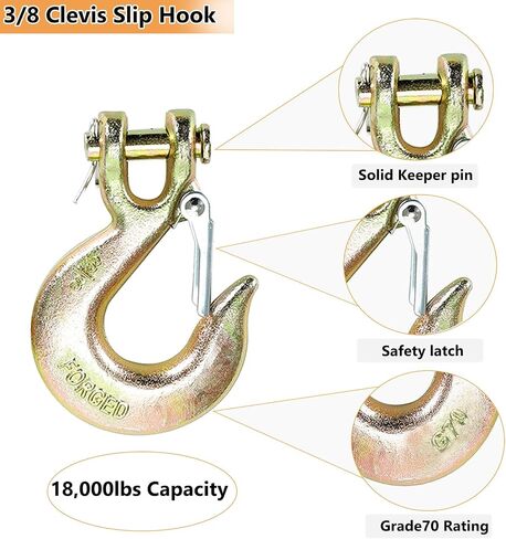4Pack Clevis Slip Hook, 3/8 Inch Safety Latch Hook, Heavy Duty Forged G70 Chain Hook for Truck Trailer Winch Transport Tow Safety Chain Hooks,18,000 Lb Capacity in Saudi Arabia