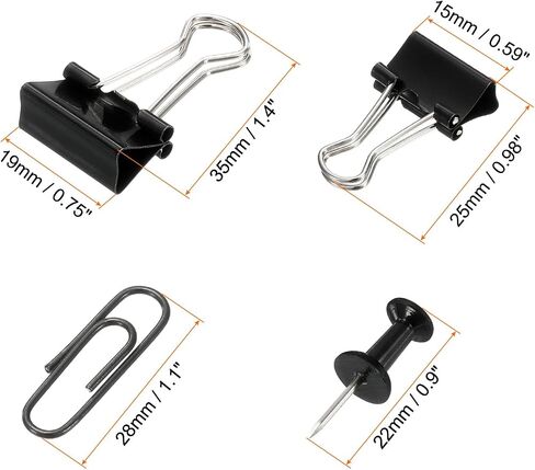 MECCANIXITY Paper Clips Binder Clips Set, 100 Pcs Office Clips with Binder Clips, Paper Clips, Push Pins Suitable for Desktop Office, Black in Saudi Arabia