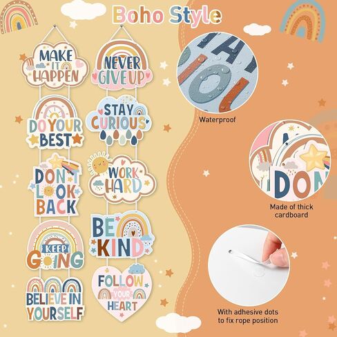 Fulmoon Boho Classroom Decoration Inspirational Porch Sign Motivational Bulletin Board Banners Positive Sayings Accents Cutouts for Students Teacher Back to School Educational Supplies Decoration in Saudi Arabia