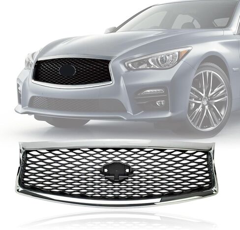 YLT AUTO غطاء المصد الأمامي العلوي للشبكة البديلة كفن مدخل الهواء الأمامي مع زخرفة الكروم مناسب 2014-2017 لسيارة Infiniti Q50... in Kuwait