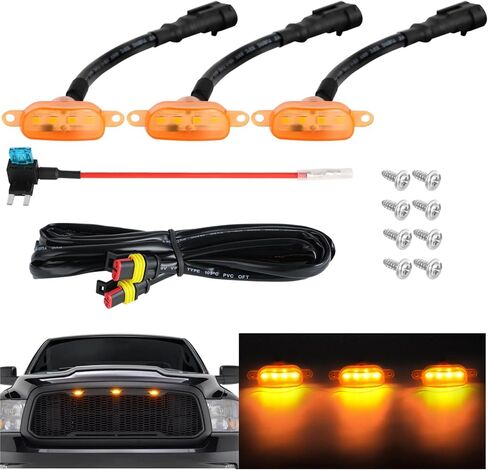 3 قطع من مصابيح الشبكة الأمامية العنبر مصابيح LED مصابيح رابتور مع مصهر لفورد F150 رابتور 2004-2019 متوافقة مع شبكات ما بعد البيع طراز رام 1500 رابتور 2013-2018 in Kuwait